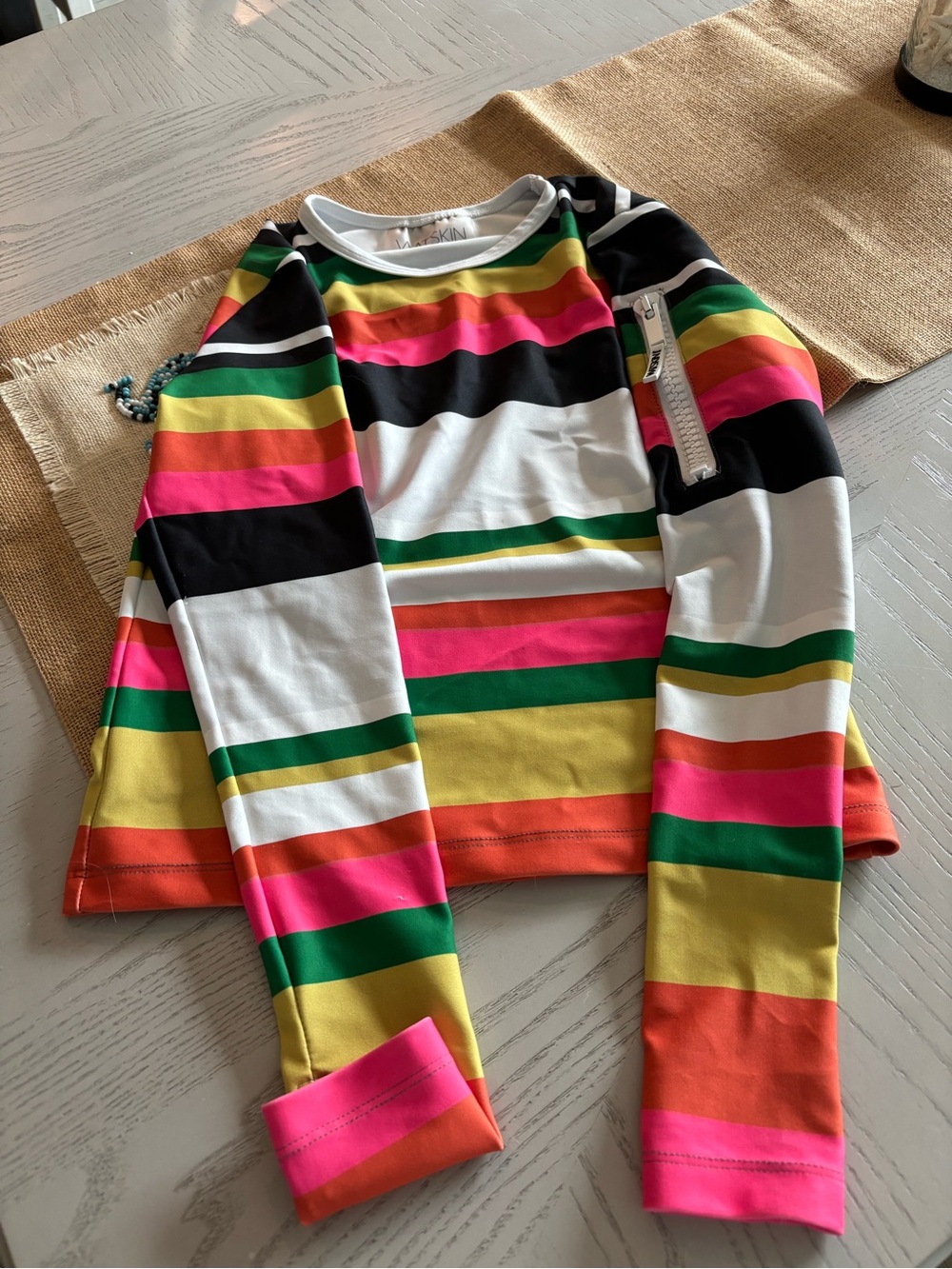 WATSKIN Multicolor Striped Top in Black, Pink, Red, Yellow, Green